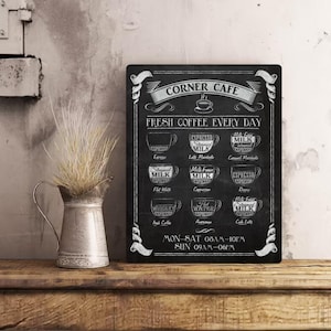 Letrero de pared de metal personalizado, estilo pizarra, para cafetería, cocina, retro, vintage, para regalo