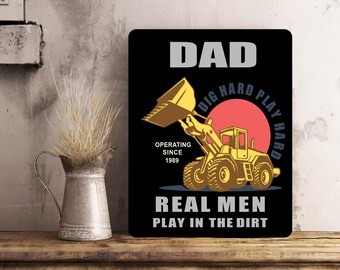 Personalised Funny Digger Construction Garden Metal Wall Sign Gift for Dad - Present for Man Cave - Any Name Dad Present Gift