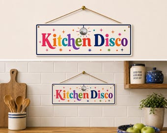 Kitchen Disco Hanging Metal Sign Retro Aluminium Sign Plaque Disco Dancing Kitchen Sign