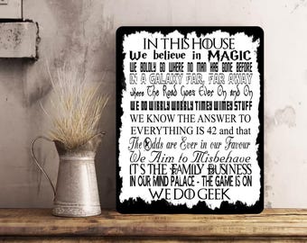 Geek House Rules Metal Wall Sign: Distressed Home Decor