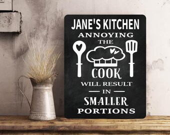 Personalised Funny Kitchen Metal Wall Sign - Mum Dad Present Chalk Style - Dont Annoy the Cook