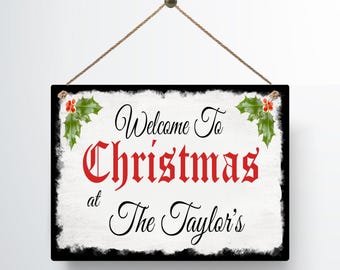 Metal Personalised Unique Christmas Family Sign Welcome Plaque Gift Holly Xmas