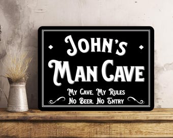 Placa de parede de metal personalizada para caverna do homem Presente Presente exclusivo para caverna do homem Qualquer nome Qualquer citação Feito à mão Bar Presente Mancave