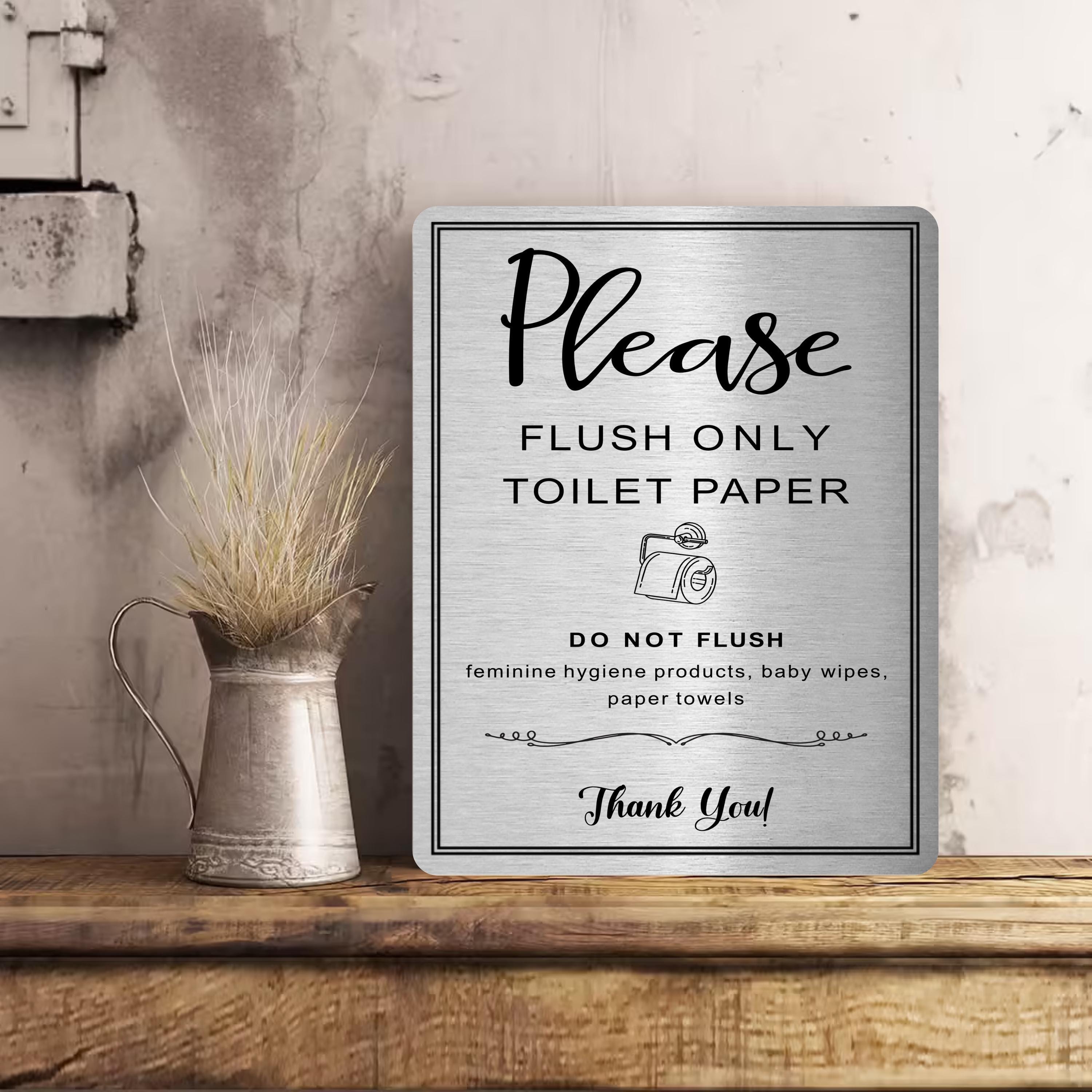 Metal Toilet Sign Bathroom WallDoor Plaque Gift Please Only Flush Toilet Paper GoldSilver Metallic Background