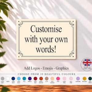 Custom Sign - Personalised Metal Plaque - Colour Wall Gift - Any Text Quotes - Fun Gift Four Sizes Waterproof - Indoor / Outdoor 20 Colours Cream