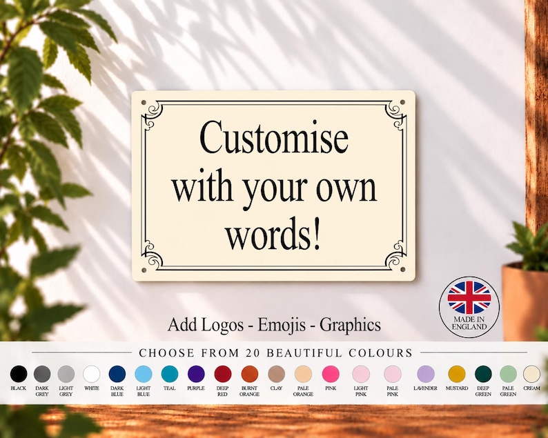 Custom Sign - Personalised Metal Plaque - Colour Wall Gift - Any Text Quotes - Fun Gift Four Sizes Waterproof - Indoor / Outdoor 20 Colours Cream