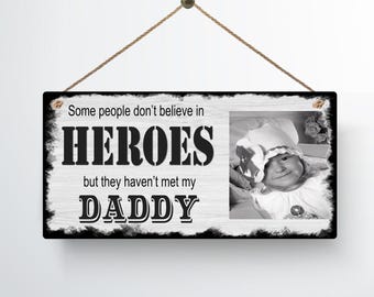 Personalised daddy hero photo metal hanging wall plaque gift present birthday christmas  father's day dad new baby grandad uncle