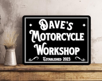 Personalised Motorcycle Workshop Sign Metal Wall MotorbikeScooter Garage Shed Vintage Retro Tin Plaque Aluminium