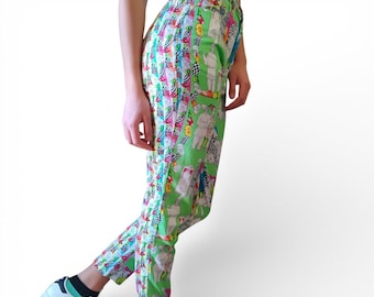 Vintage Versace Jeans Couture 90s Printed High Waist Pants Size S NWT Made in Italy Designer Statement