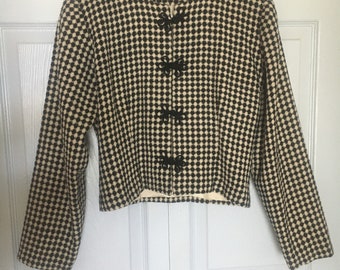 Vintage 1960s Houndstooth Wool Bouclé Cropped Jacket – Mod Bolero Style
