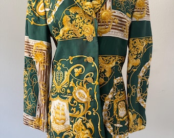 Louis Feraud 90s Silk Blazer Green Gold Baroque Mythology Print Made in Germany