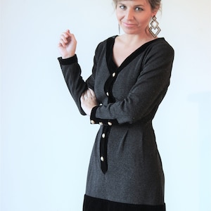 Vintage Givenchy Couture Black Dress – Velvet Trim, Gold Buttons, Made France