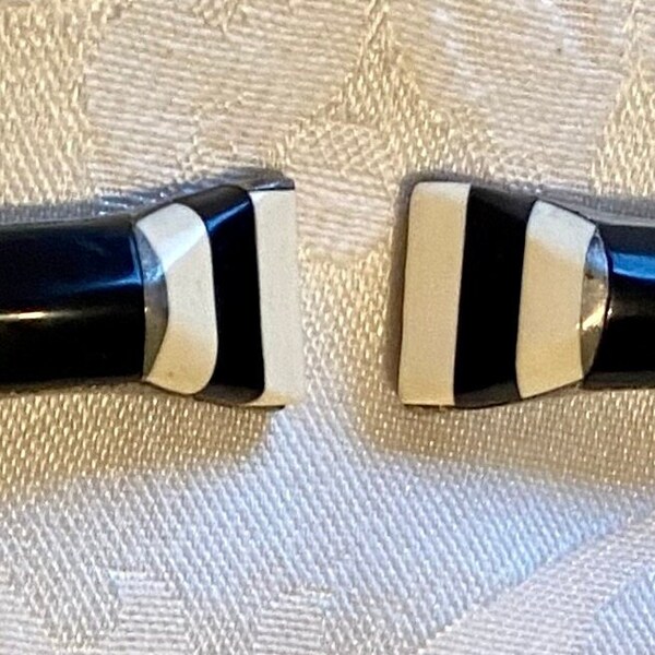 Sweet vintage clips for collar, lapel, or scarf, black and white, small size