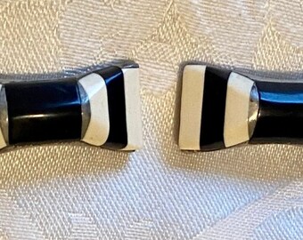 Sweet vintage clips for collar, lapel, or scarf, black and white, small size