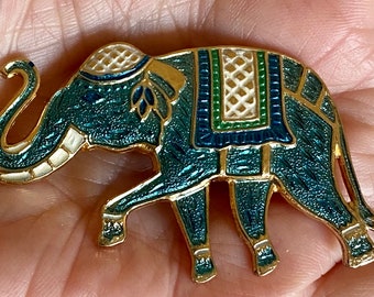 Vintage Warner enameled elephant brooch, great colors!