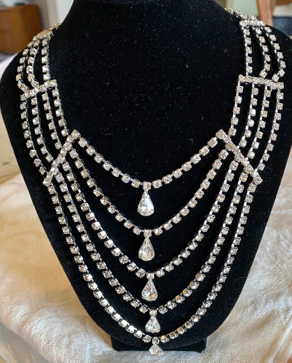 Vintage multistrand rhinestone statement necklace,