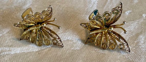 Vintage butterfly earrings, 800 silver & gold pla… - image 2