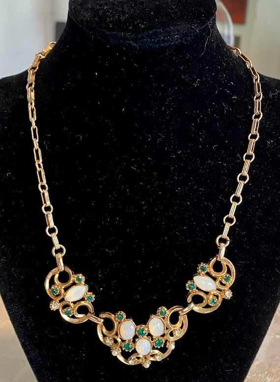 Vintage choker necklace, lovely faux opal stone, g