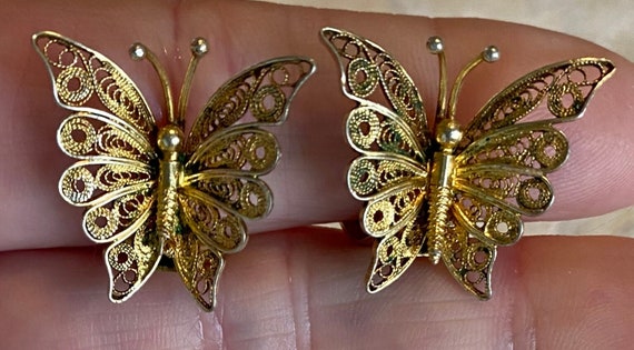 Vintage butterfly earrings, 800 silver & gold pla… - image 1