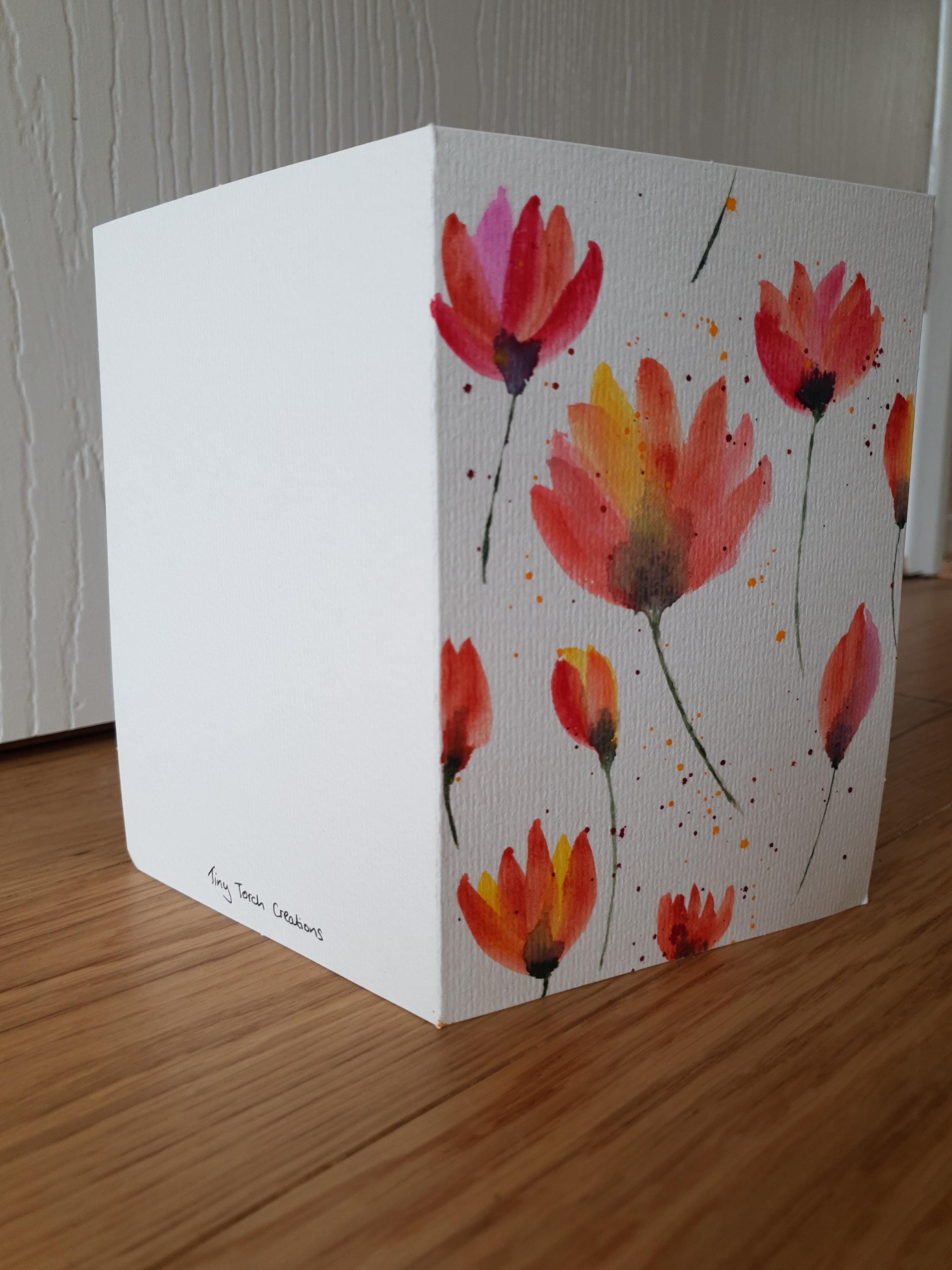 Hand Painted Watercolour Greetings Card- Red Flowers - Etsy UK