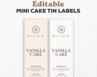 Mini Cake Tin Label Template, Editable Bakery Label, Printable Small Business Packaging, Canva Design