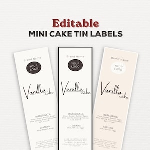 Mini Cake Tin Label, Editable Bakery Strip Label Template, Printable Cake Packaging (Editable Canva Template)