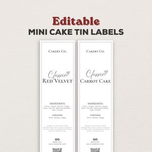 Mini Cake Tin Label Template, Custom Cake Wrap Sticker, Cottage Food Bakery Label (Canva Editable)