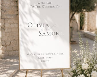 Minimalist Wedding Welcome Sign Template |  Elegant Wedding Entrance Sign (Canva Editable)