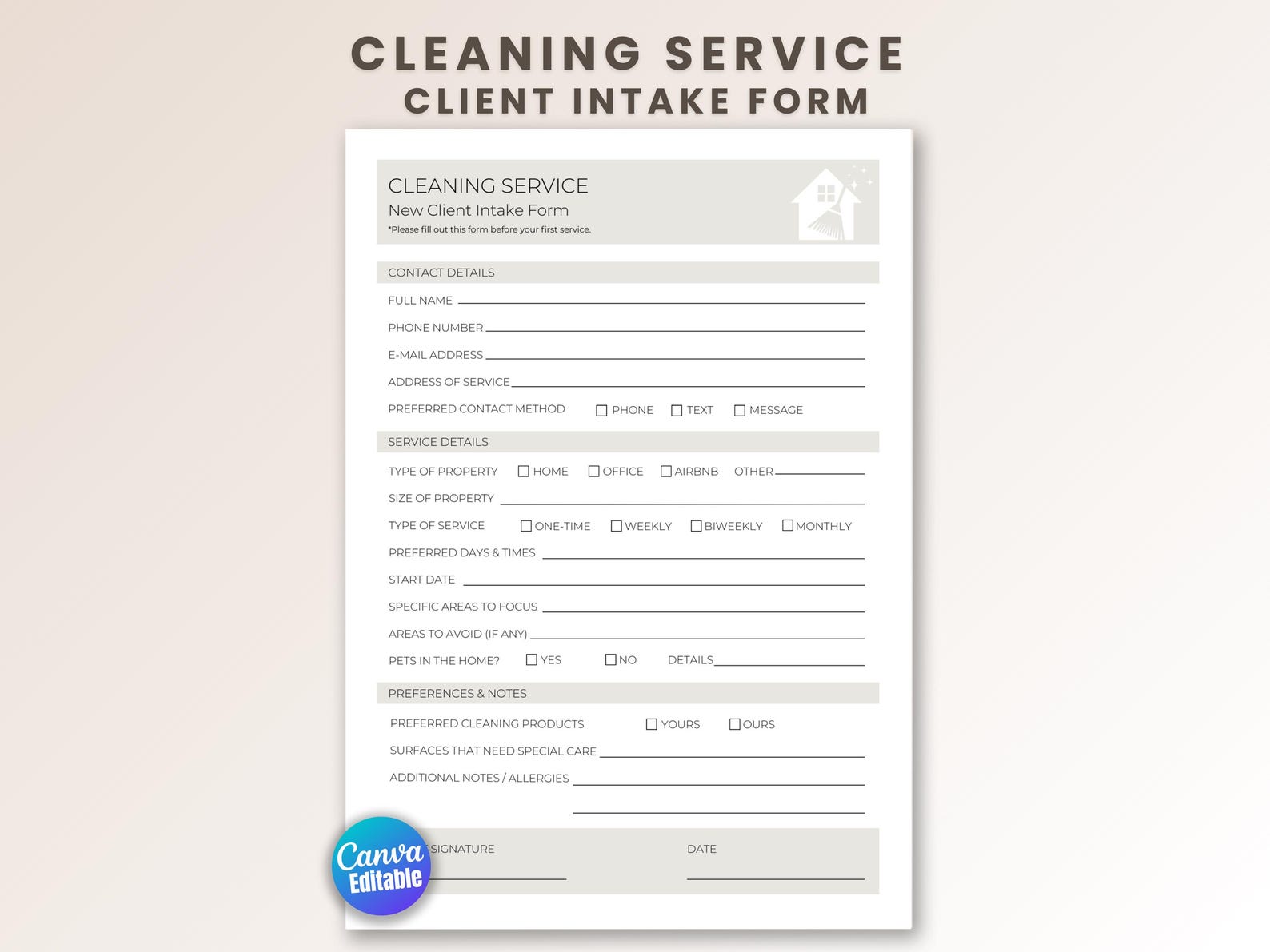 Cleaning Client Intake Form Canva Template – Editable House Cleaning ...