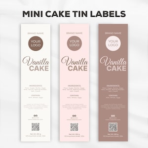 Mini Cake Tin Label, Cottage Food Wrap Label, Bakery Packaging, Editable Canva Template