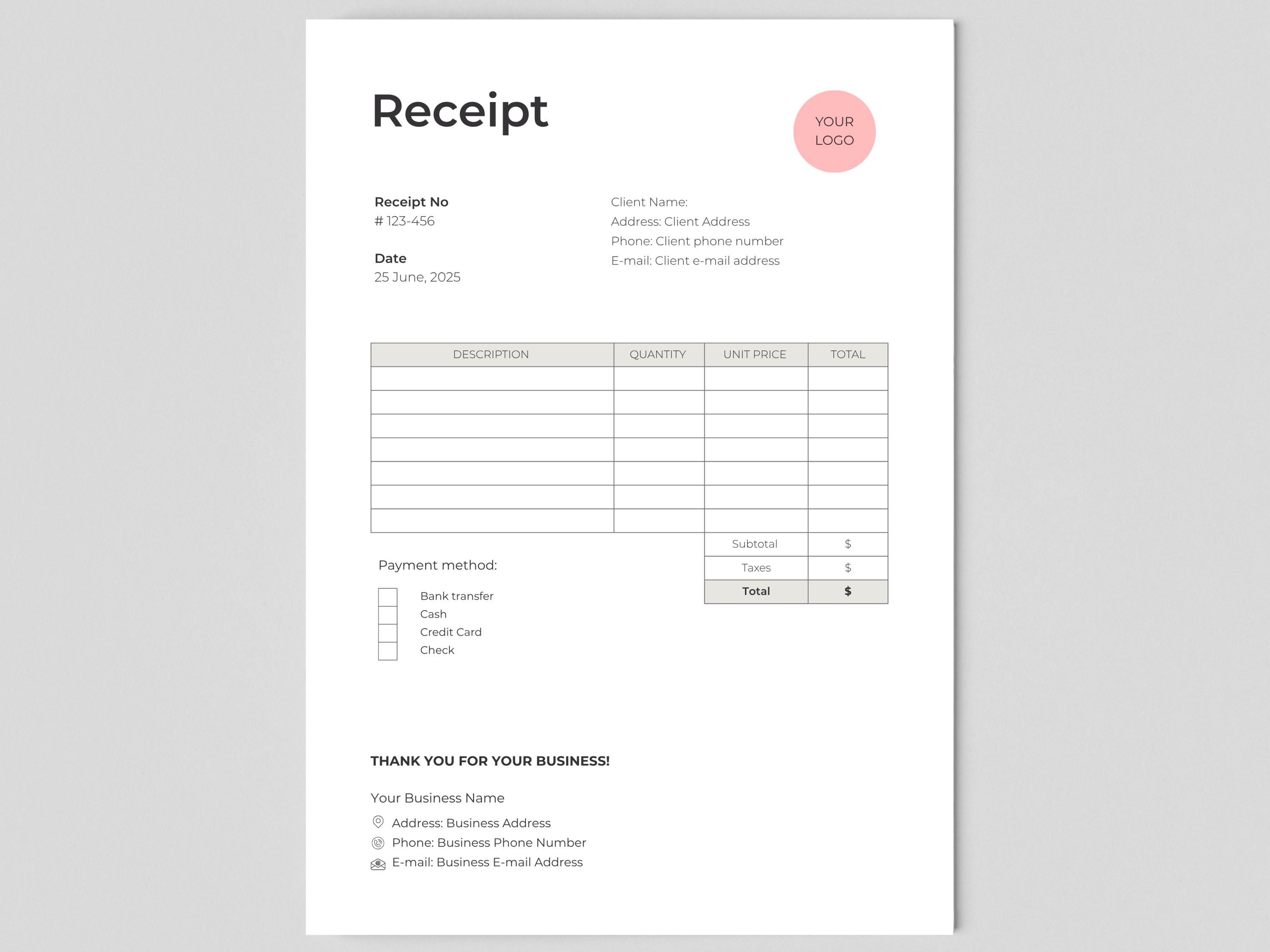 Receipt Editable Mini Editable Receipt Template, Small Business Receipt, Simple Order Receipt ...
