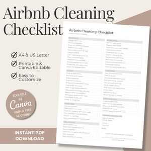 Airbnb Cleaning Checklist Template, Vacation Rental Turnover Guide · Editable Canva File for Hosts & Housekeeping Services Property Managers