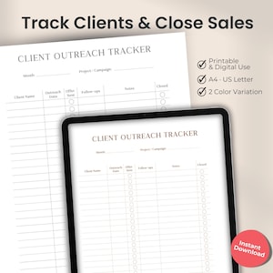 Client Outreach Sales Tracker – Printable Lead Tracker PDF for Freelancers & Small Business, Minimal CRM Sheet, A4 + US Letter Sizes