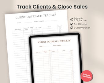 Client Outreach Sales Tracker – Printable Lead Tracker PDF for Freelancers & Small Business, Minimal CRM Sheet, A4 + US Letter Sizes