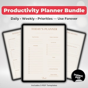 Task and Productivity Planner Printable, To Do List and Priorities Template, Daily Weekly PDF, Minimal Organizer A4 US Letter