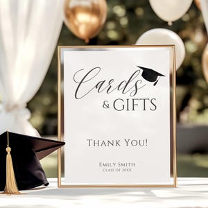 Graduation Cards and Gifts Sign | Minimal School Graduation Present Table Sign (Editable Canva)