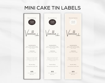 Mini Cake Tin Label, Editable Bakery Strip Label Template, Printable Cake Packaging, Canva Template for Bakers