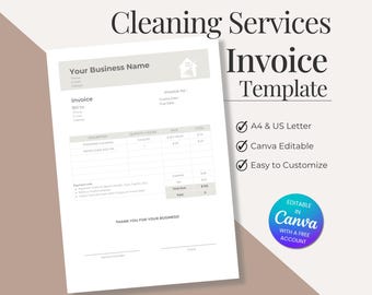 Cleaning Invoice Template Canva, Editable Billing Form for Cleaning Services, Housekeeping, Residential and Commercial Clients