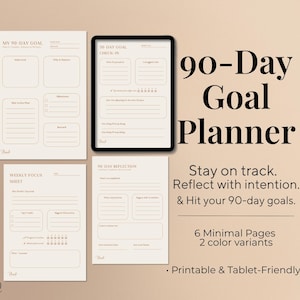 Planejador de Metas de 90 Dias para Imprimir – Defina Metas, Reflita e Acompanhe o Progresso | PDF para Criadores e Empreendedores | Layout Minimalista em Formato A4 + Carta EUA