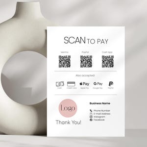 Scan to Pay Sign Template, Editable QR Code Payment Sign for Small Business (Canva Template)