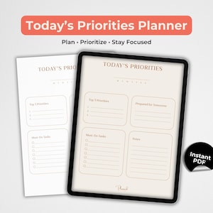 Daily Priority Planner Printable, To Do List and Task Organizer PDF, A4 US Letter, Minimal Layout for Paper or iPad