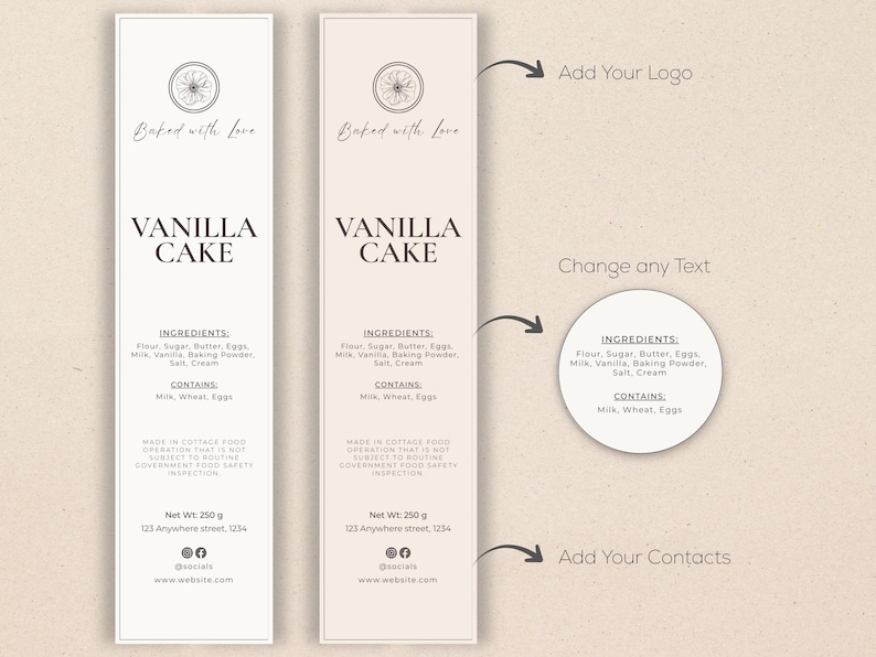 Mini Cake Tin Label Template, Editable Bakery Label, Printable Small ...