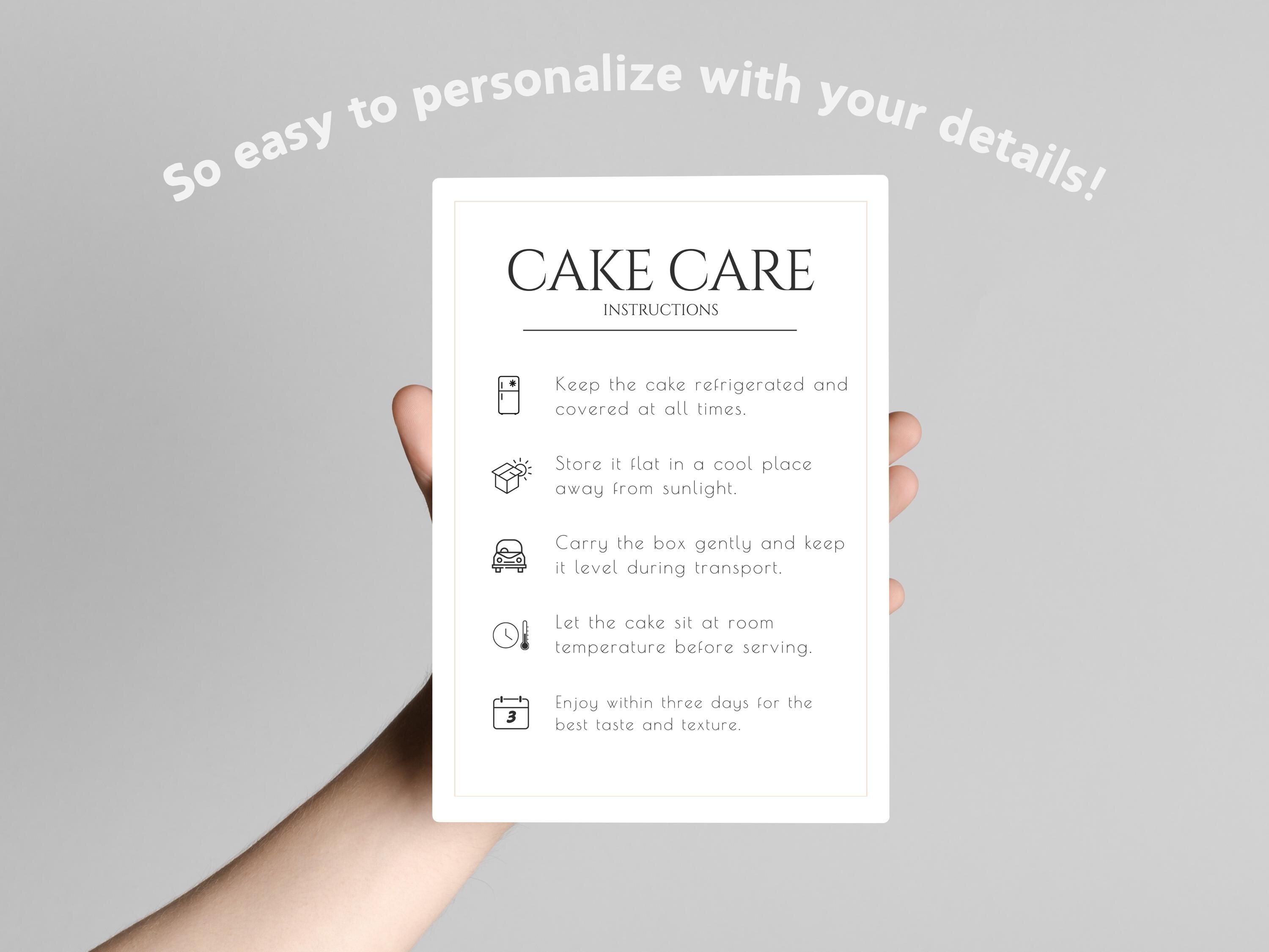 Cake Care Card Template | Cake Instruction Bakery Insert With Thank You ...