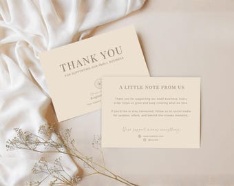 Plantilla de tarjeta de agradecimiento, tarjeta para incluir en paquetes para pequeñas empresas, diseño minimalista imprimible – editable en Canva