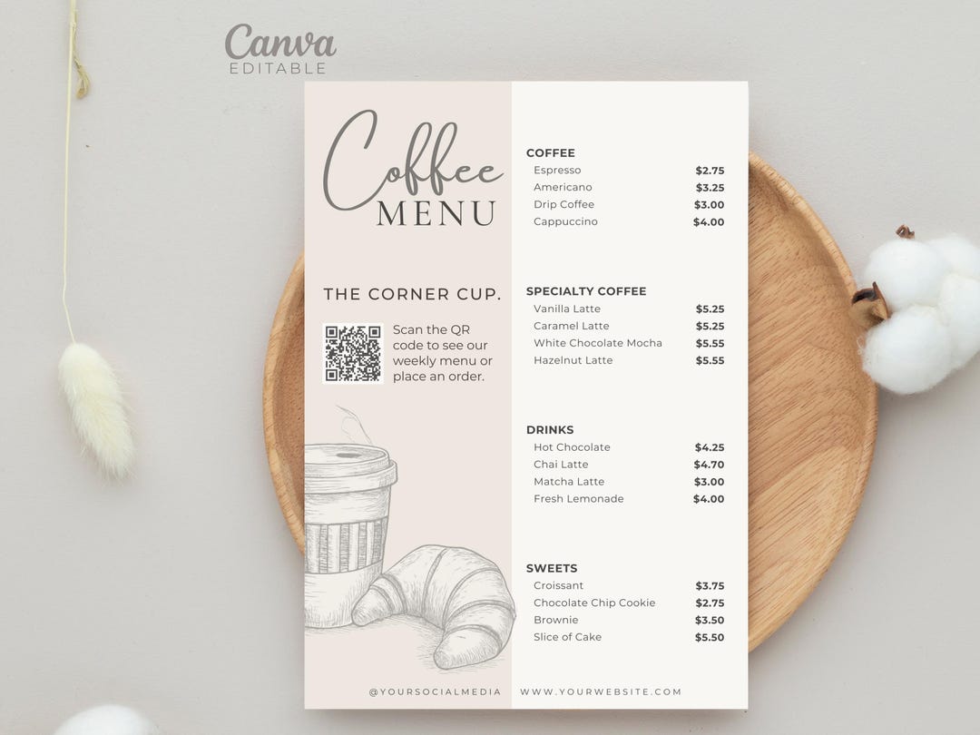 Cafe Bar Menu Sign, Cafe Price List, Modern Coffee Shop Menu, Canva ...