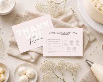 Rosa Kuchenpflege Kartenvorlage | Schnittanleitung Bäckerei Einfügen | Druckbare Dankeskarte (Canva Editable)