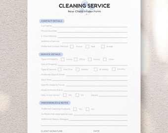 Cleaning Client Intake Form, Editable Canva Template, New Client Information Sheet, Residential & Commercial Cleaning Business PDF