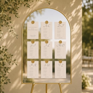 Alphabetical Seating Chart Template | Mirror Seating Chart Cards | Wedding Seating Plan (Canva Editable)