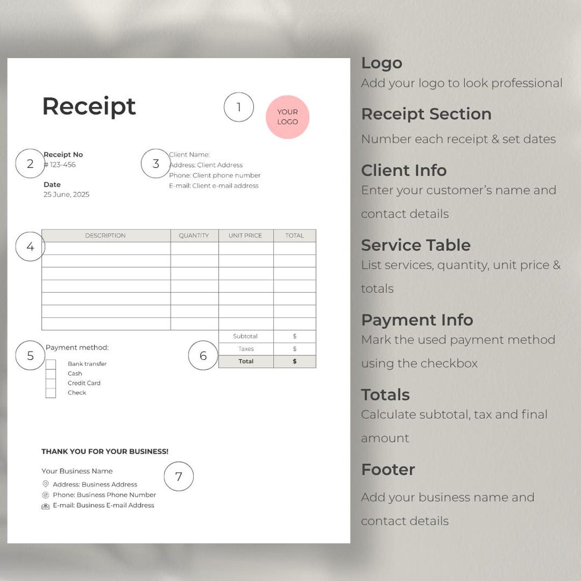 Editable Receipt Template, Small Business Receipt, Simple Order Receipt ...