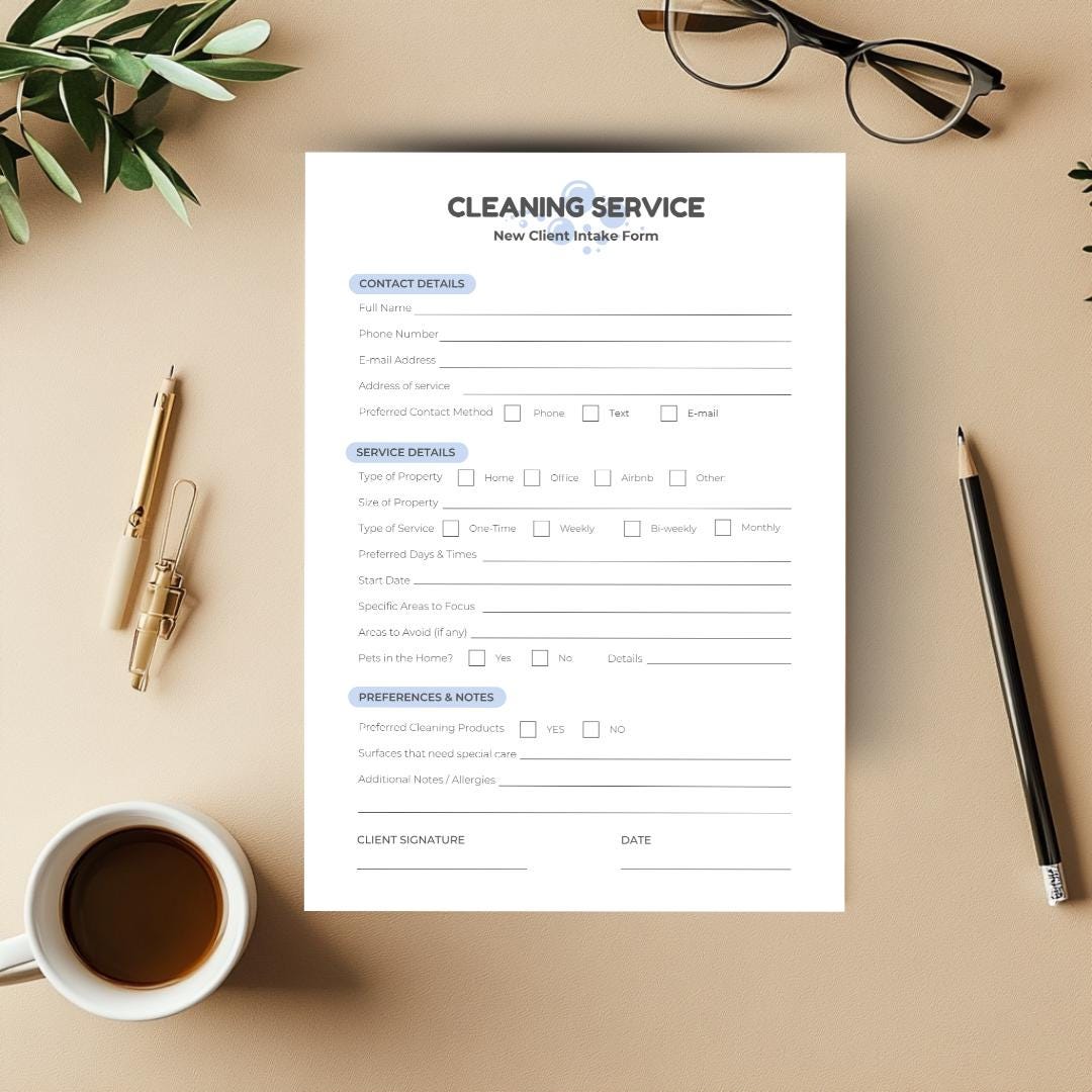 Cleaning Client Intake Form, Editable Canva Template, New Client ...